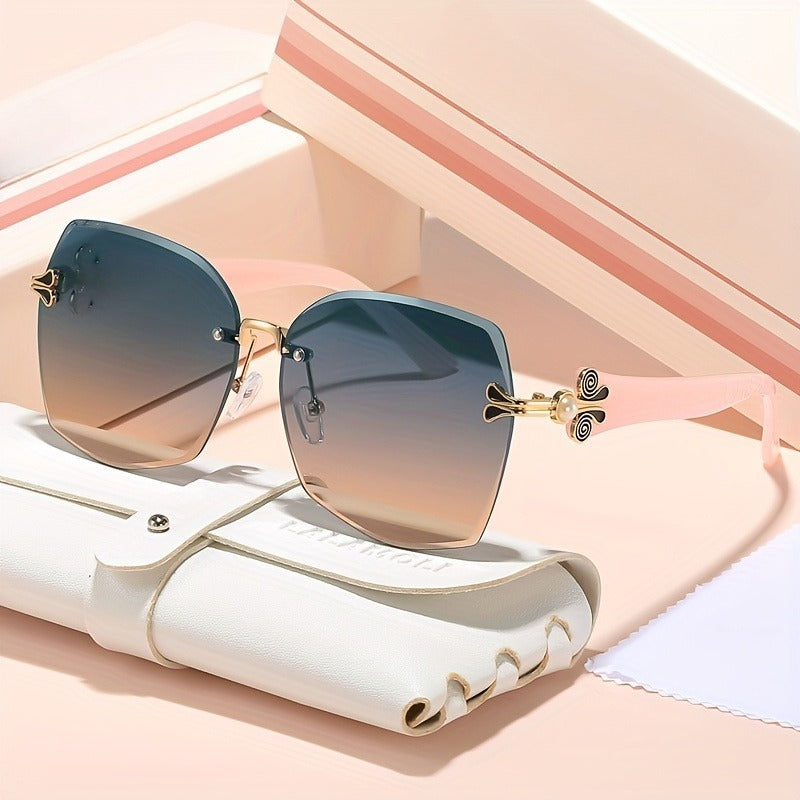 Ladies' Extra Large Square Frame | Turtle Shell Pattern Reflective Anti-glare Durable Urban Style Holiday Gift with Case and Lens Cloth