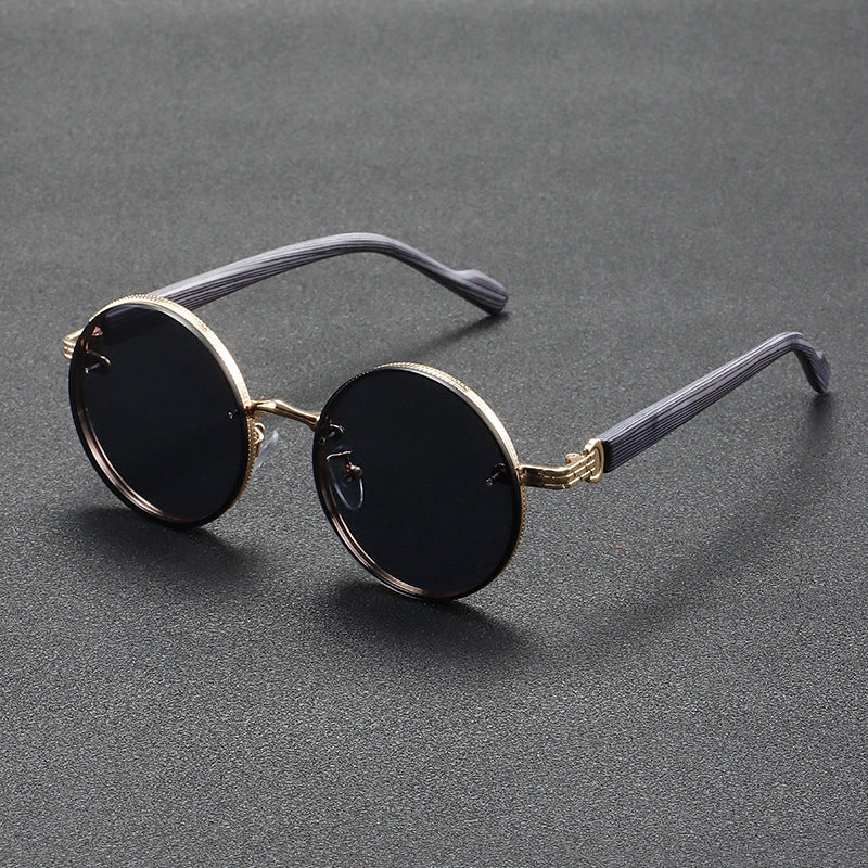 Chic And Adaptable Round-Frame Glasses with a Wood-Grain Metal End - Polycarbonate Lenses, Featuring a Minimalist Retro Style - Ideal for Everyday Wear, Urban Fashion, And Gifting - Comes with a Protective Case, Perfect for Gatherings, School
