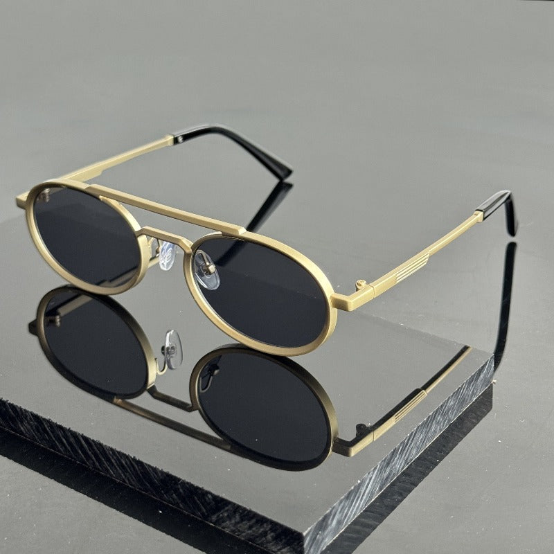 Neutral Retro Punk Glasses - Small Oval Frame Double Bridge Full Frame Design, Suitable for Daily and Party Wear - Men's and Women's Fashion Glasses, Bold Shape, Simple Style,  Single Item