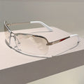 Double Beam Y2K Frameless Square Fashion Glasses - Golden-Brown Gradient Lens, Modern Minimalist Avant-Garde Eyewear for Women & Men, Everyday & Formal Events - Lightweight Futuristic Design