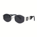 Vintage Oval Narrow Frame Sunglasses for Women and Men, Hexagonal Golden Metal Sunglasses with UV Protection