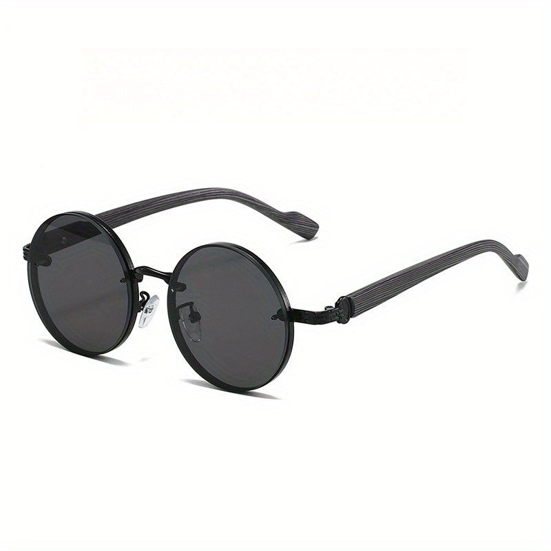 Chic And Adaptable Round-Frame Glasses with a Wood-Grain Metal End - Polycarbonate Lenses, Featuring a Minimalist Retro Style - Ideal for Everyday Wear, Urban Fashion, And Gifting - Comes with a Protective Case, Perfect for Gatherings, School