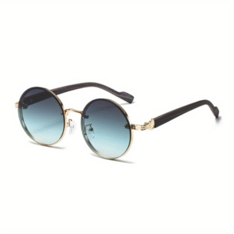 Chic And Adaptable Round-Frame Glasses with a Wood-Grain Metal End - Polycarbonate Lenses, Featuring a Minimalist Retro Style - Ideal for Everyday Wear, Urban Fashion, And Gifting - Comes with a Protective Case, Perfect for Gatherings, School