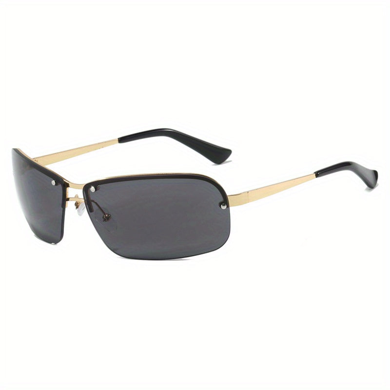 Double Beam Y2K Frameless Square Fashion Glasses - Golden-Brown Gradient Lens, Modern Minimalist Avant-Garde Eyewear for Women & Men, Everyday & Formal Events - Lightweight Futuristic Design