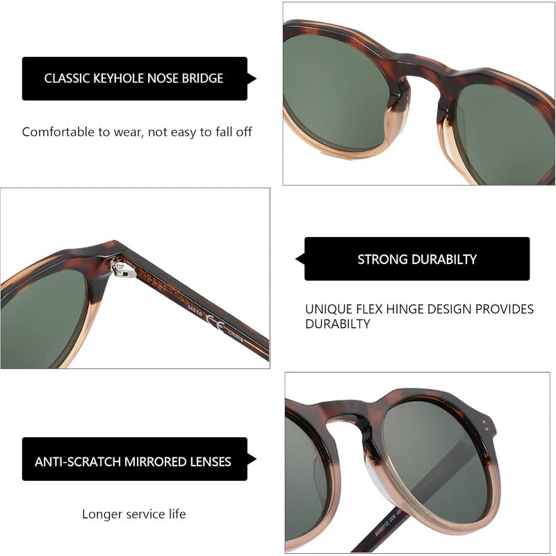 Vintage Round Polarized Fashion Glasses for Men & Women with Protection, TAC - Glasses, Wide Frame (5.43in) for outdoor, driving, Fishing, Boating - UVA\u002FUVB Blocking, Polarized for Glare & Eye