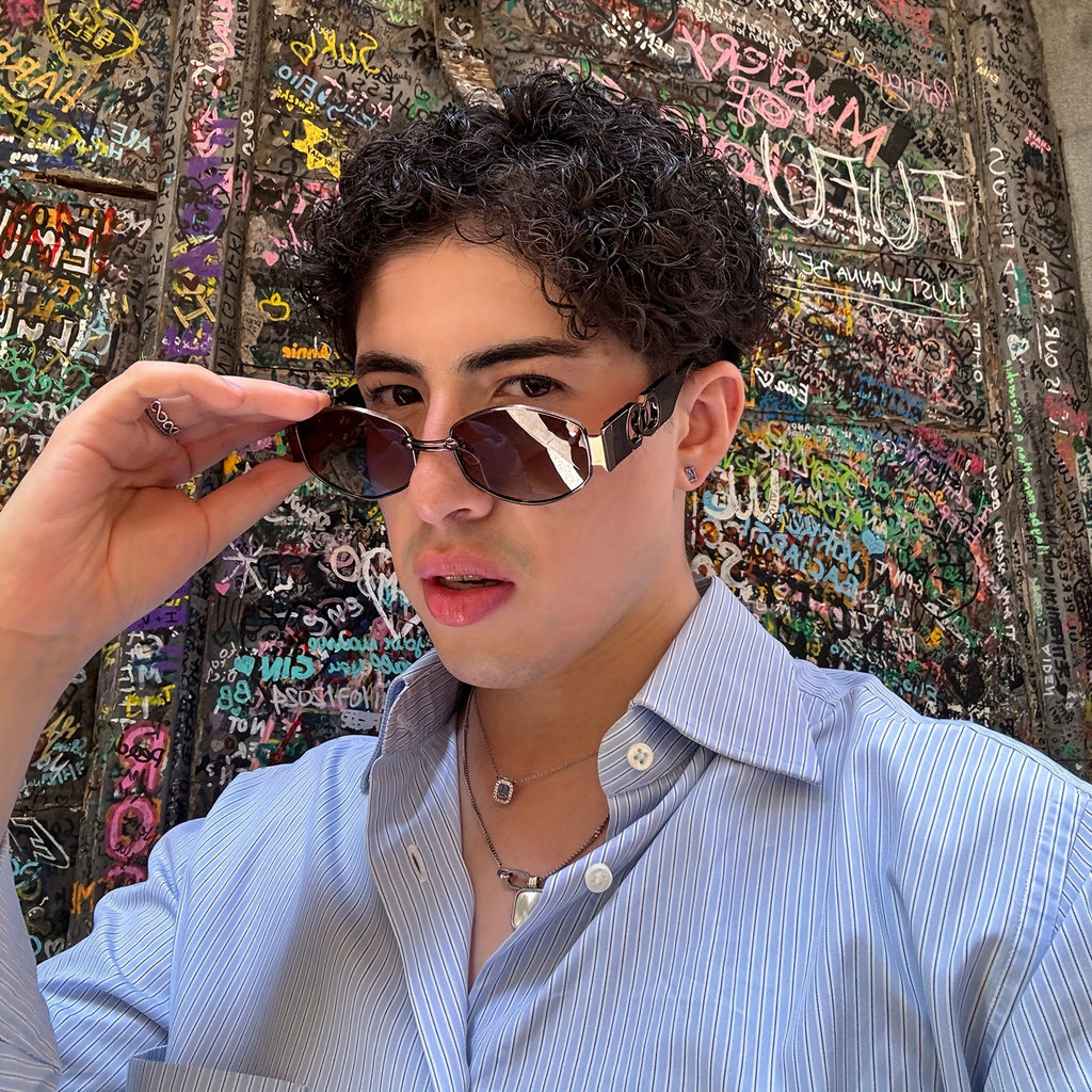 Vintage Oval Narrow Frame Sunglasses for Women and Men, Hexagonal Golden Metal Sunglasses with UV Protection