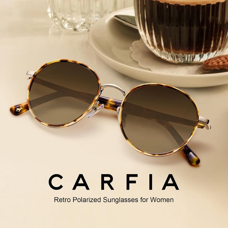 Ladies SunglassesMetal Acetate for Women Protection   Round AntiGlare Glasses Driving ShadesLadies